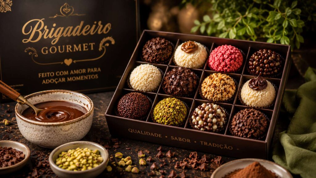Mesa de doces com brigadeiros gourmet para casamento